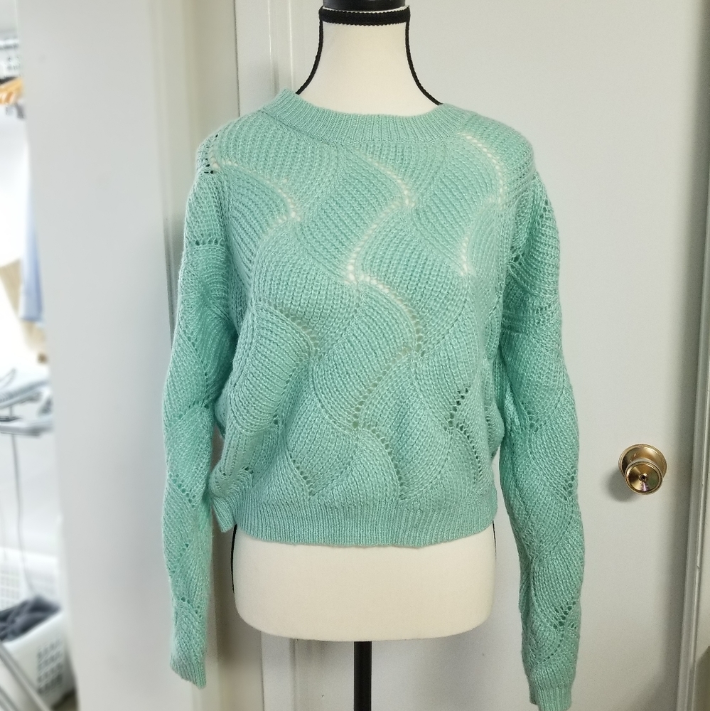 Vero Moda Teal pattern crop sweater